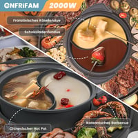 ENFRIFAM 2000W Elektromos Hot Pot és Raclette Grill, 8 Személyes, Kettős Főzőzóna, Független Hőmérséklet Szabályozás, Tapadásmentes Bevonat 2