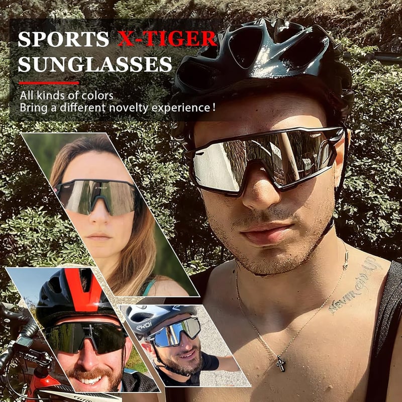 X-TIGER Polarizált Kerékpáros Napszemüveg 5 Cserélhető Lencsével - TR90 Keret, UV400 Védelem, Férfi-Női Sport Szemüveg Biciklizéshez, Sízésh