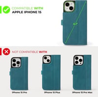 iPhone 15 Türkizkék Bőr Pénztárcatáska Kártyatartóval és Állvánnyal 7