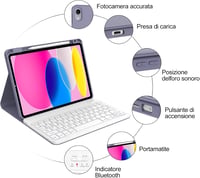 FOGARI iPad 10. Generációs Tok Háttérvilágítású Bluetooth Billentyűzettel, 10.9" Levehető Mágneses Billentyűzet, Apple Pencil Tartóval, Lila 7