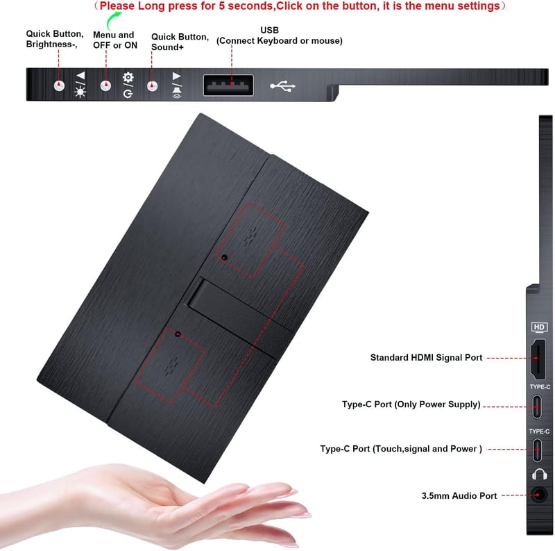 HTNZIR 11,6" Hordozható Érintőképernyős Monitor HDMI/USB-C - Raspberry Pi, Laptop, PS4 Kompatibilis