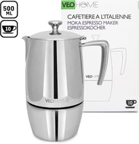 VeoHome Mokka Kávéfőző 10 Csészés 500ml - Rozsdamentes Acél Olasz Moka Kanna Indukciós, Gáz, Kerámia és Elektromos Főzőlaphoz - Dupla Szűrő  9