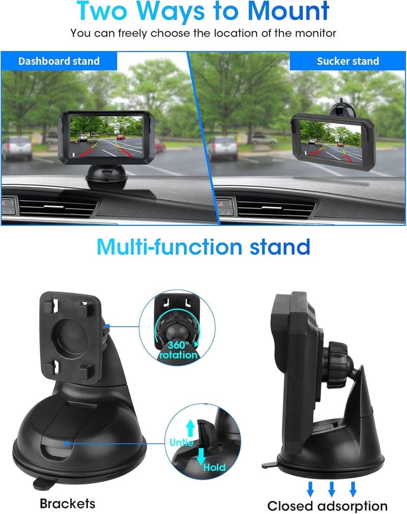 Jansite 5" AHD 1080P Tolatókamera Monitorral - Kétféle Telepítési Mód, DIY Parkolási Vonal, IP68 Vízálló, 12V-24V Kompatibilis