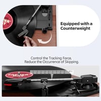 FYDEE Bluetooth Bakelit Lemezjátszó 3 Sebességgel (33/45/78 rpm), Beépített Sztereó Hangszóróval, RCA és AUX Csatlakozással, Dió Színben 5