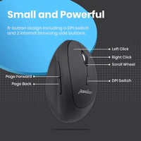 Perixx PERIMICE-719 Ergonomikus Vezeték Nélküli Optikai Egér 6 Gombbal, Állítható DPI (800/1200/1600), Fekete, PC-hez 2