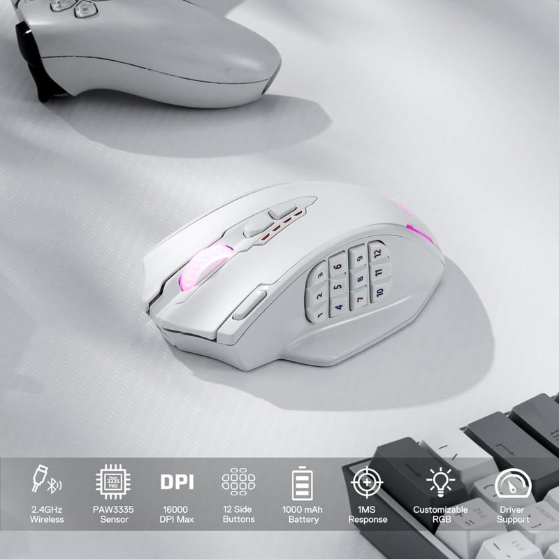 Redragon M913 Wireless Gaming Egér 16000 DPI RGB 12 Oldalsó Gomb MMO