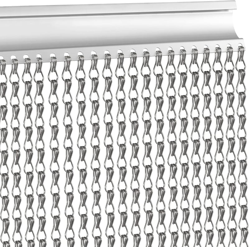 VerRich Alumínium Szúnyogháló Függöny 70x200 cm - Szürke Láncos Ajtóroló, Beltéri Ajtókhoz, Állítható Hosszúságú Rovarháló