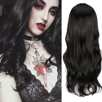Colorfulpanda Fekete Hullámos Paróka 70 cm - Hőálló Műhaj Frufruval, Cosplay, Anime, Halloween Jelmezekhez, Farsangi Partikra 2