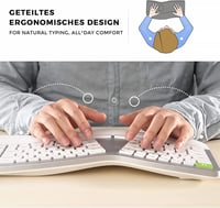 Seenda ergonomikus vezeték nélküli billentyűzet, USB-s, tenyértámasszal, Mac és Windows kompatibilis, német kiosztás, fehér-ezüst 2