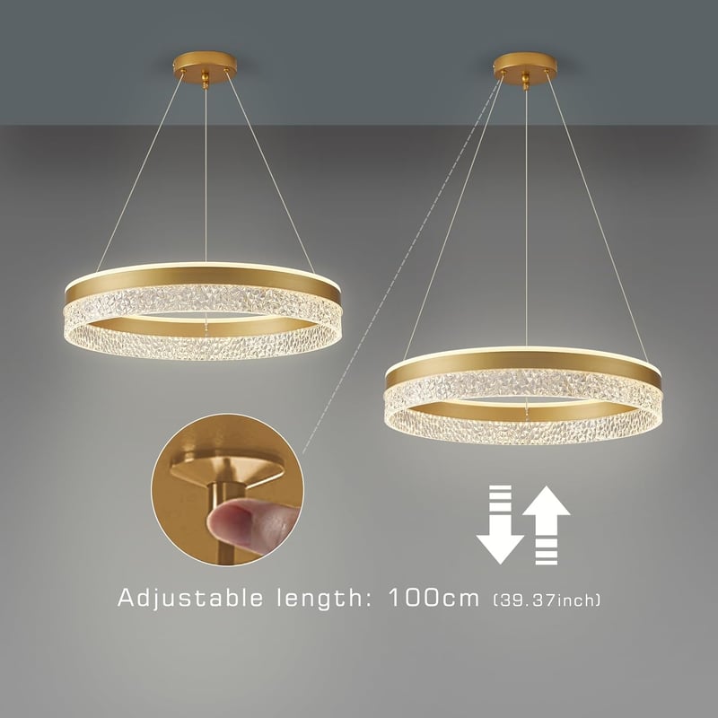 KSIBNW Állítható Fényerejű LED Függőlámpa - 36W Modern Arany Gyűrű Csillár Nappaliba, Étkezőbe - 50cm Átmérőjű Akril-Fém Mennyezeti Lámpa
