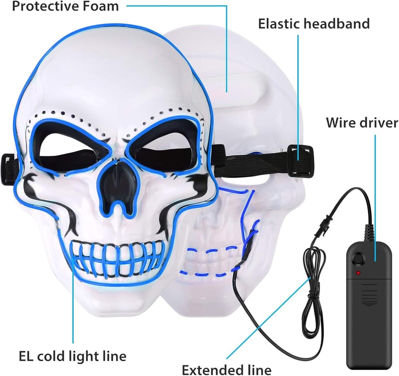 Molbory Kék LED Világító Halloween Maszk 3 Fénymóddal