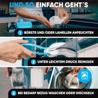 BRUSHYZ Reluxa Tisztító Kefe - Római Rolók Külső-Belső Tisztítására - Ergonomikus Kék Nyéllel, 2 Mosható Párnával, 180g 4