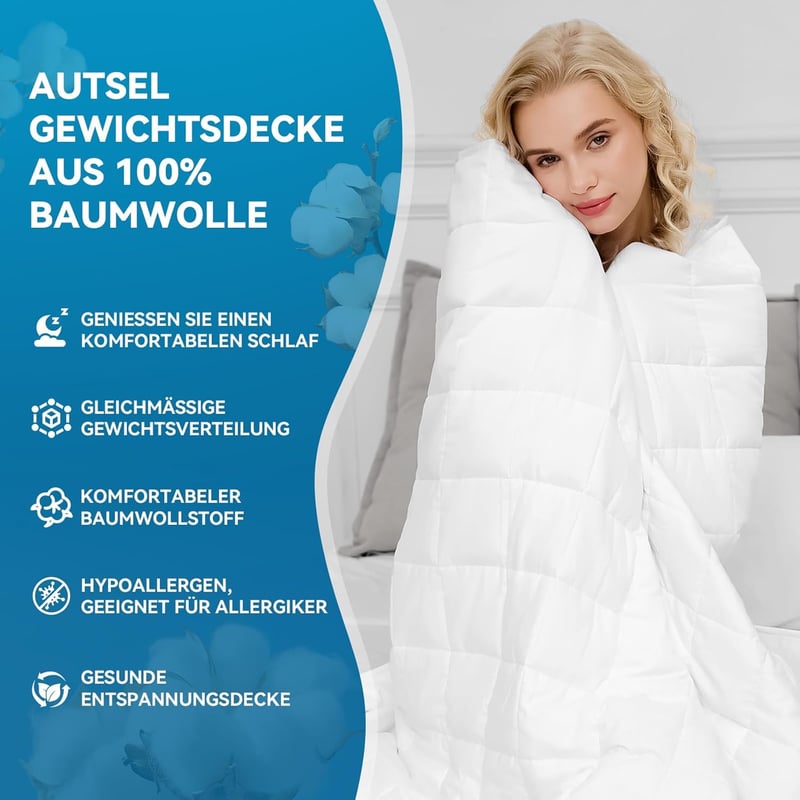 Autsel Súlyozott Takaró 9kg 155x220cm - 100% Pamut Nehéz Takaró Felnőtteknek, Stresszoldó Alvássegítő Relaxációs Paplan Üveggyöngyökkel, Hip