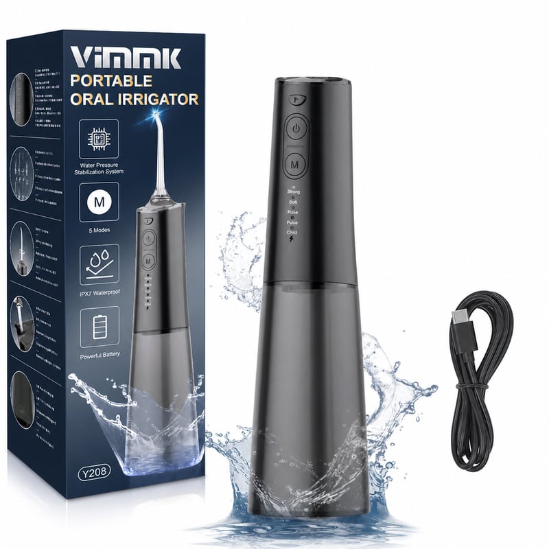 Vimmk bežični oralni tuš, 5 načina rada, spremnik za vodu 300 ml, USB-C, IPX7 — bez zamjenskih mlaznica (stanje: vidi 2. sliku)