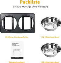 Toozey Magasságállítható Kutyatál Rozsdamentes Acél 1200ml Közepes és Nagy Kutyáknak - black 8