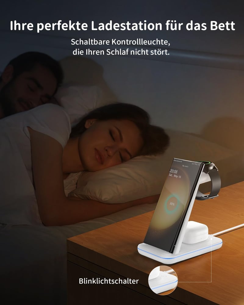 Samsung 3 az 1-ben Vezeték Nélküli Töltőállomás - Fehér, Telefon, Óra, Fülhallgató