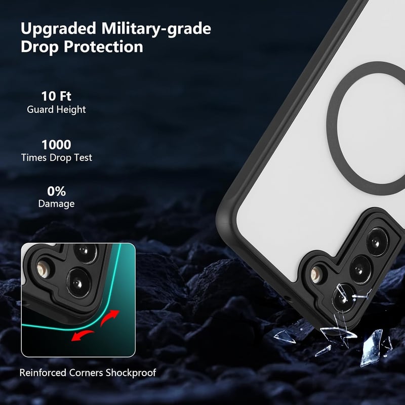 RALEAVO Samsung Galaxy S22 Plus 5G MagSafe-kompatibilis ütésálló matt tok - fekete