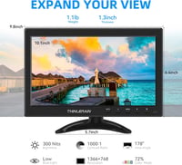 Thinlerain 10.1" IPS Monitor - 1366x768 Felbontású Kompakt Kijelző HDMI/VGA Csatlakozással, Beépített Hangszórókkal, Laptophoz és Számítógép 2
