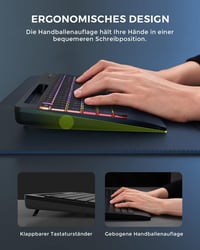 seenda Vezeték Nélküli Billentyűzet-Egér Szett, RGB Háttérvilágítással, Csuklótámasszal, USB/Type-C, Telefontartóval, QWERTZ, PC/Mac 2