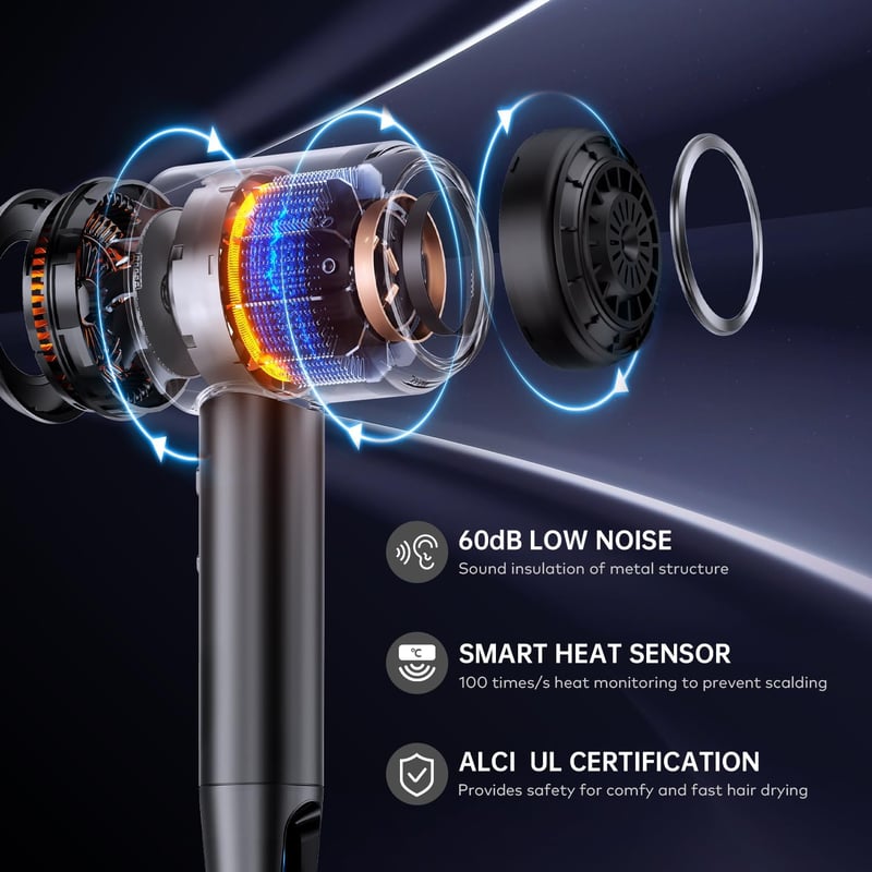 llano Ion Hajszárító Diffúzorral, Negatív Ionos Technológia, 19 m/s Légáramlás, Szürke