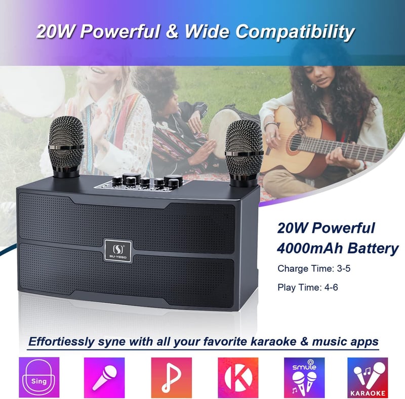 JBL Hordozható Bluetooth Karaoke Rendszer 2 Vezeték Nélküli Mikrofonnal - Beltéri és Kültéri Használatra