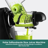 Fretta Slow Juicer Gyümölcs- és Zöldségprés 200W - Széles 76mm Adagolónyílás, Hidegprés Technológia, Könnyen Tisztítható Fekete Gyümölcsfacs - Black 3