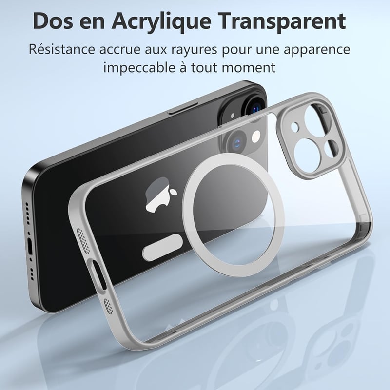 iPhone 13 MagSafe-kompatibilis ütésálló tok kameravédővel, szürke