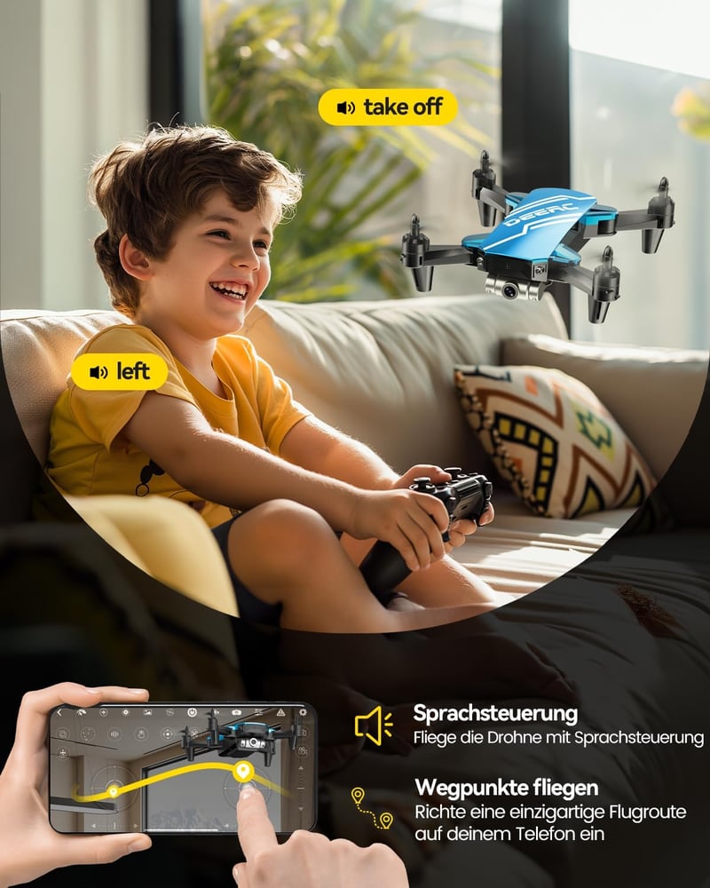 DEERC D20 Gyerek Drón 720P Kamerával, Mobiltelefon Irányítás, Magasságtartás, Fejnélküli Mód, 3D Flip Funkció, Kezdőknek Ajánlott Quadcopter