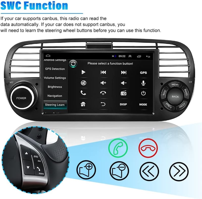 FIAT 500 Android 10.0 Autoradio 7" Érintőképernyővel, Navigációval és Tolatókamerával (2007-2015)