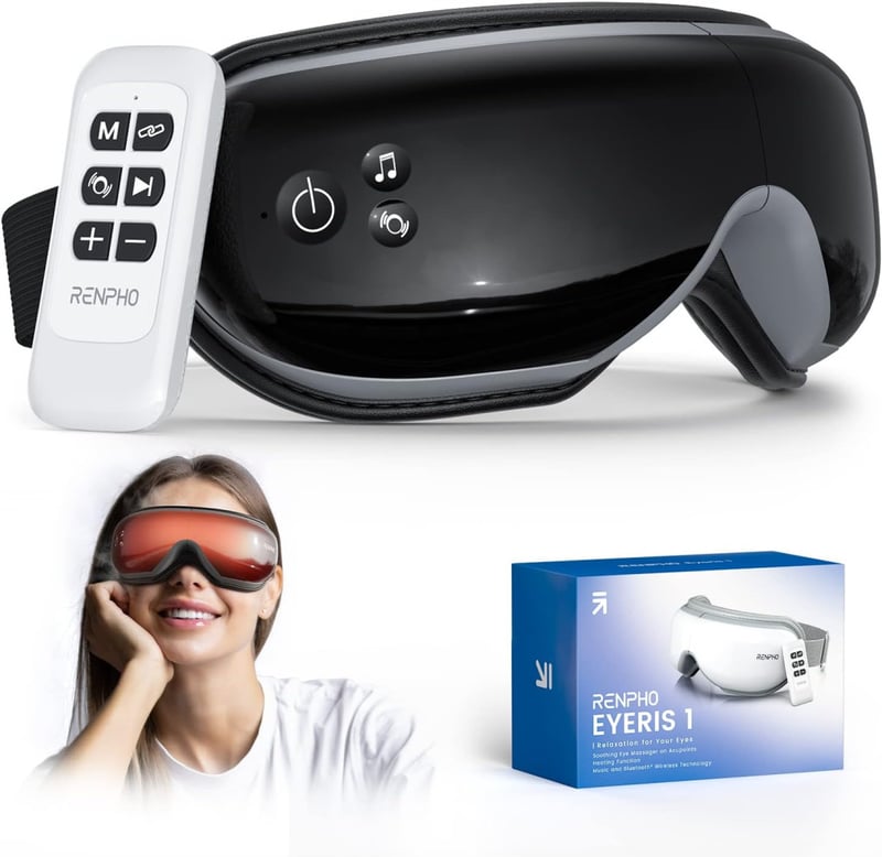 RENPHO Eyeris 1 Szemmaszírozó Készülék Melegítéssel - Bluetooth Zenével, Távirányítóval, Migrén Enyhítésre, Szemfáradtság és Száraz Szem Ell
