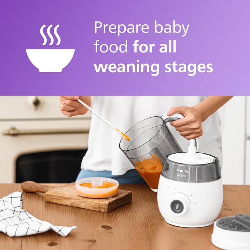 Philips Avent 4 az 1-ben Bébiétel Készítő SCF883/01 - Multifunkciós Konyhai Eszköz Babáknak, Fehér, 1 kg