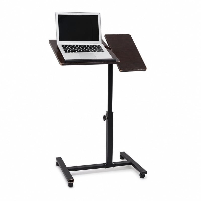 Birou pentru laptop reglabil pe înălțime Relaxdays cu roți — defect, funcționează parțial: suport rupt, blat uzat (stare: vezi poza 2)
