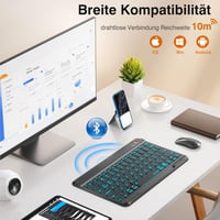 Tumeiguan Háttérvilágítású Bluetooth Billentyűzet - Megnövelt Billentyűkkel, QWERTZ Német Kiosztás, iOS/Android/Windows/Mac Kompatibilis, Ul 2