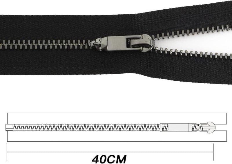 YKK Fekete Fém Cipzár Fegyverszínű Húzókával, 2db
