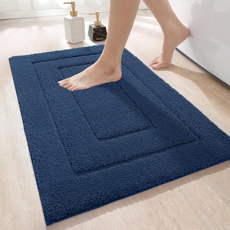 DEXI Csúszásmentes Fürdőszobai Szőnyeg - Puha Mikroszálas Vízelnyelő Fürdőszobai Kilépő, Mosógépben Mosható, 80x50 cm, Sötétkék