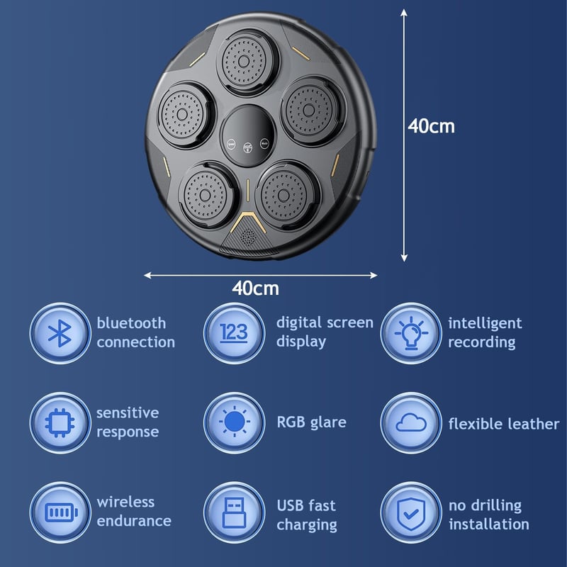 TAZZOR Bluetooth Zenés Boxgép - Otthoni Edzőfelszerelés Erőmérővel, Reflexfejlesztő Koordinációs Eszköz Gyerekeknek és Felnőtteknek, Fekete