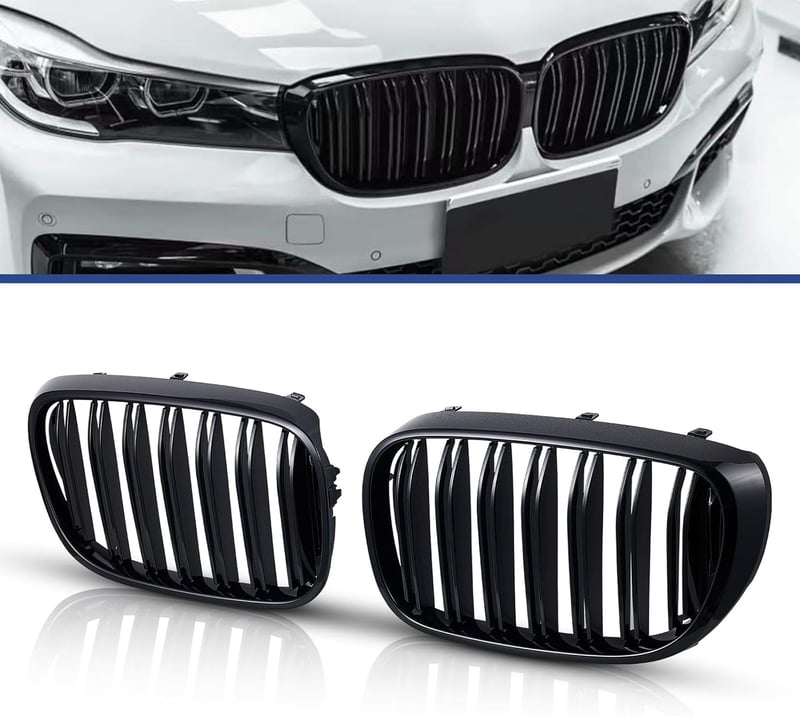 TOPTHAN BMW 7-es Sorozat G11 G12 Sport Első Hűtőrács - Fényes Fekete Dupla Bordás Vese Rács 2014-2018 Modellekhez, Közvetlen Csere