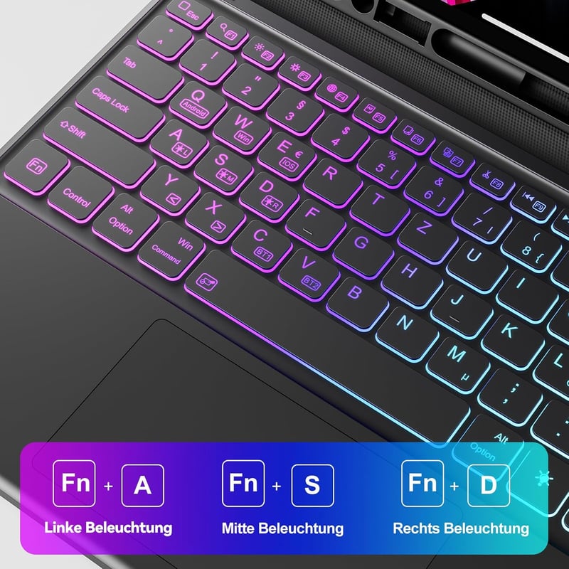 iPad Pro 12.9 QWERTZ billentyűzet tok, érintőpaddal, 7 színű háttérvilágítással - Earto