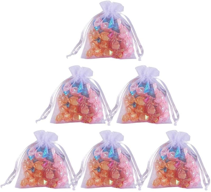 PandaHall Elite Fehér Organza Ajándéktasak Szett - 100 db Matt Ékszertasak Esküvőre, Karácsonyra - Húzózsinóros Ékszertartó Tasak 10x8cm