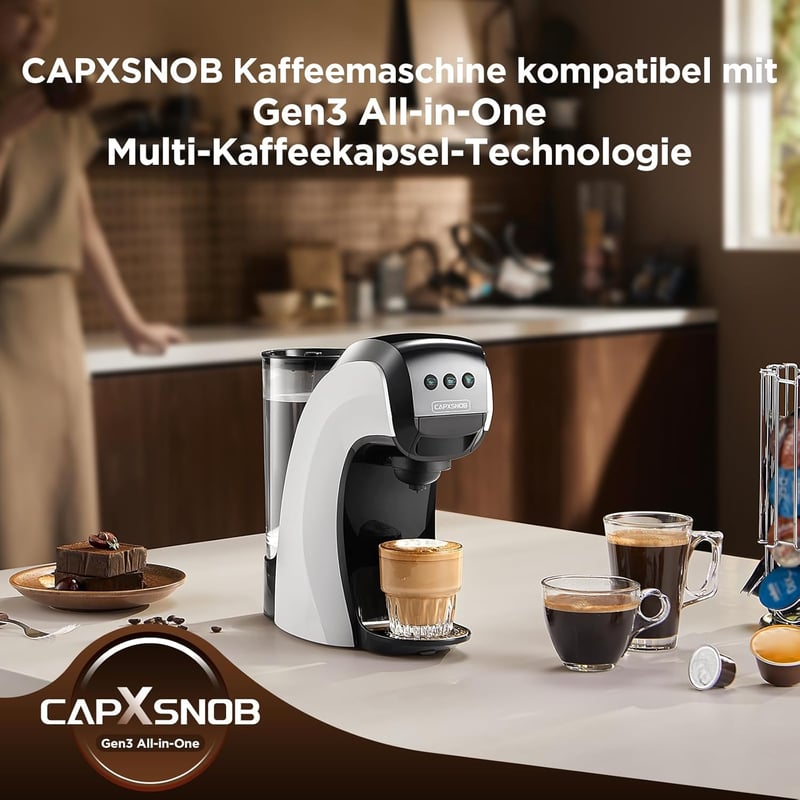 CAPXSNOB Warriors1 5 az 1-ben Kapszulás Kávéfőző - Nespresso, Dolce Gusto, Lavazza Kompatibilis, 20 Bar, 0,8L, Automata Mini Kávégép Otthonr