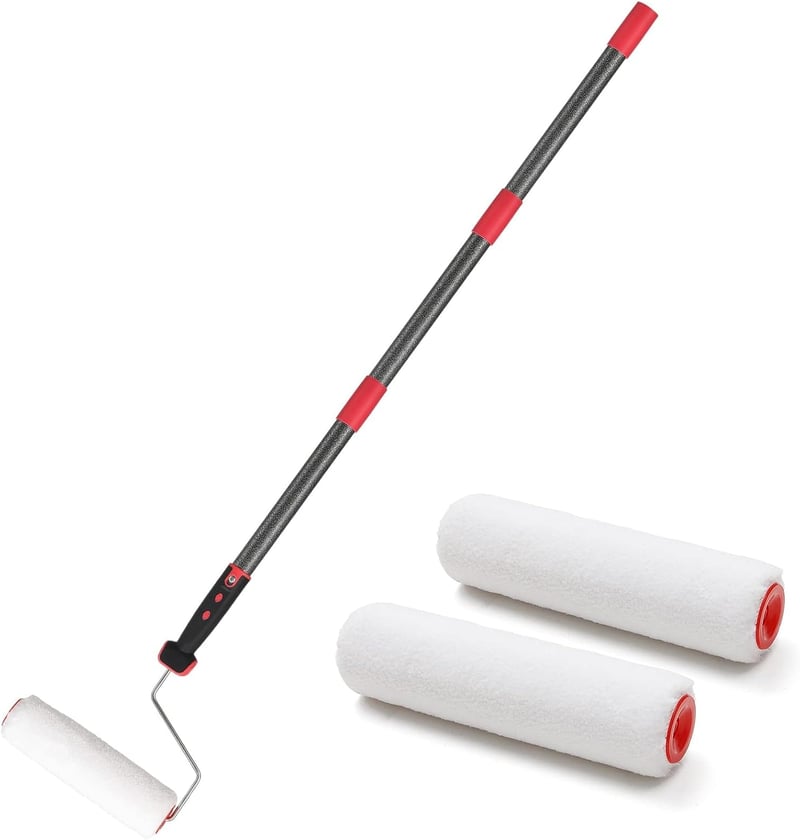 DAKEPOLE Teleszkópos Festőhenger Készlet 70-120 cm - Rozsdamentes Acél Nyéllel Falakhoz és Mennyezethez, Festőecsettel, Létra Nélküli Festés