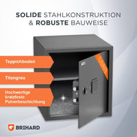 Brihard Business EL Elektronikus Széf - 57 Literes Acél Páncélszekrény, Titán Szürke, Digitális Zár, LED Kijelző, Fali és Padló Rögzítés 5