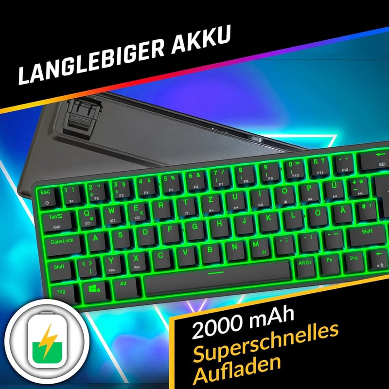 KLIM Shift 60% Mechanikus Billentyűzet - Vezeték Nélküli, Hotswap, Gamer - 2.4 GHz & Bluetooth TKL - PC, PS4, PS5, Mac Kompatibilis - QWERTZ