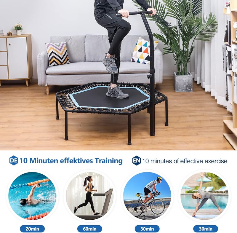 Yorbay Fitness Trambulin 126cm - Állítható Magasságú Beltéri Ugrálóeszköz 150kg Teherbírással