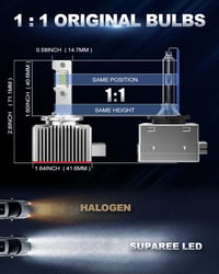 SUPAREE D3S LED fényszóró izzó készlet, 20.000 lumen, 35W, Canbus kompatibilis, xenon HID helyettesítő, 6500K fehér fény, 2 db 3