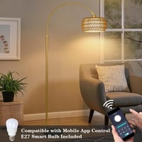 Rayofly Arany Ívelt Állólámpa Rattan Lámpaernyővel - Modern Boho Padlólámpa Távirányítóval, LED Izzóval, Alkalmazásvezérléssel, Fényerőszabá 7