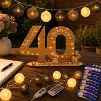 Set za 40. rođendan: LED drvena knjiga gostiju + pamučni svjetlosni niz + 10x baterije 1