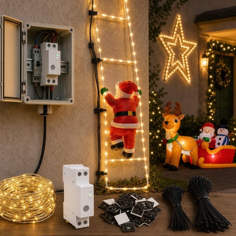 Vianočné čaro v záhrade: LED reťaz + smart časovač + 300x sťahovacie pásky + LED hviezda