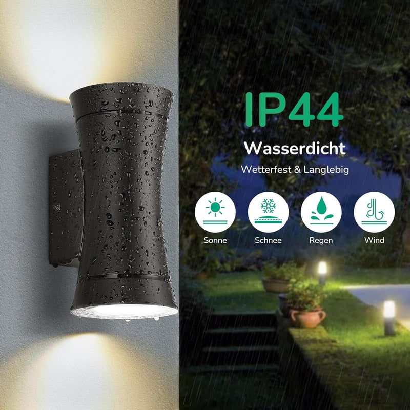 EDISHINE Kétirányú LED Kültéri-Beltéri Fali Lámpa, Sötétszürke Fém, IP44 Vízálló, GU10 Foglalat, Modern Terasz Erkély Világítás