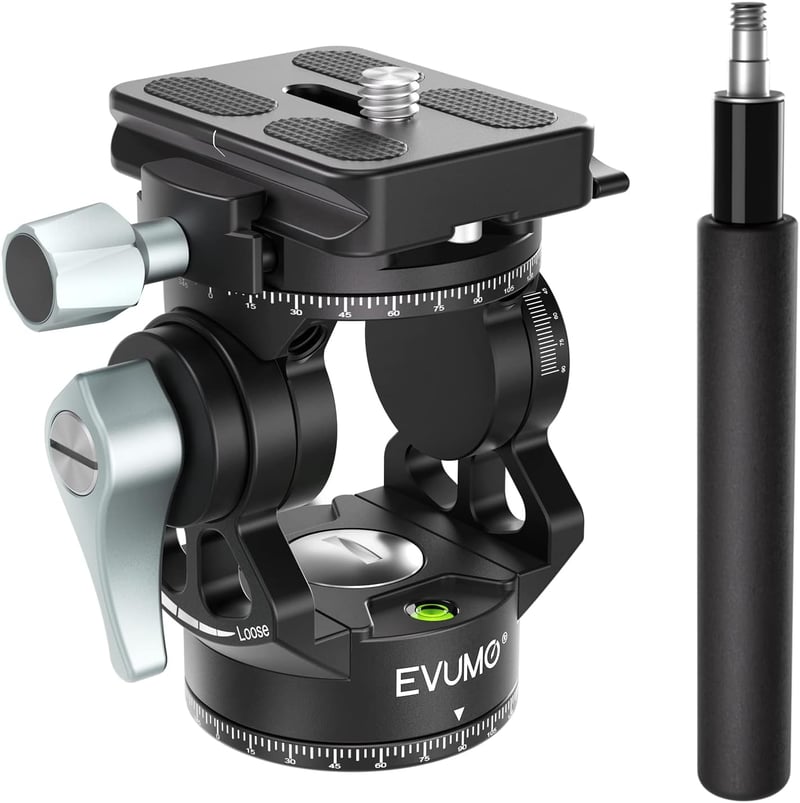 EVUMO Mini Állványfej - Dupla Panoráma 360° Kameraállvány Videófej, 250g Fluid Fej, Arca-Swiss Kompatibilis, DSLR/Kamera/Telefon, 4kg Teherb